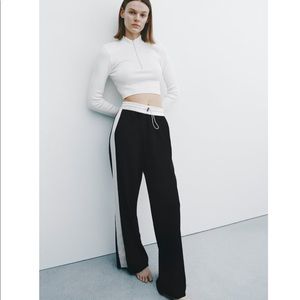 Zara Black wide leg pants with white piping